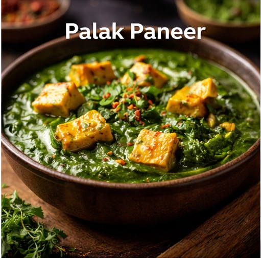 Palak Paneer A healthy and delicious combination of fresh spinach puree and paneer cubes, making it a great option for those seeking nutritious food in Khandwa.